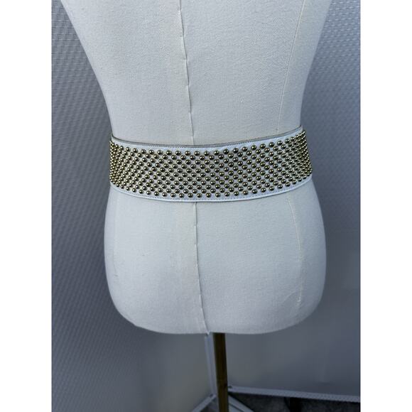 SAND CASTLE Vintage Studded Crystal Ivory Leather Belt Women\'s M (27”34\